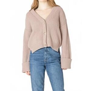 NEW DEX CLOTHING cuffed sleeve textured cardigan in taupe